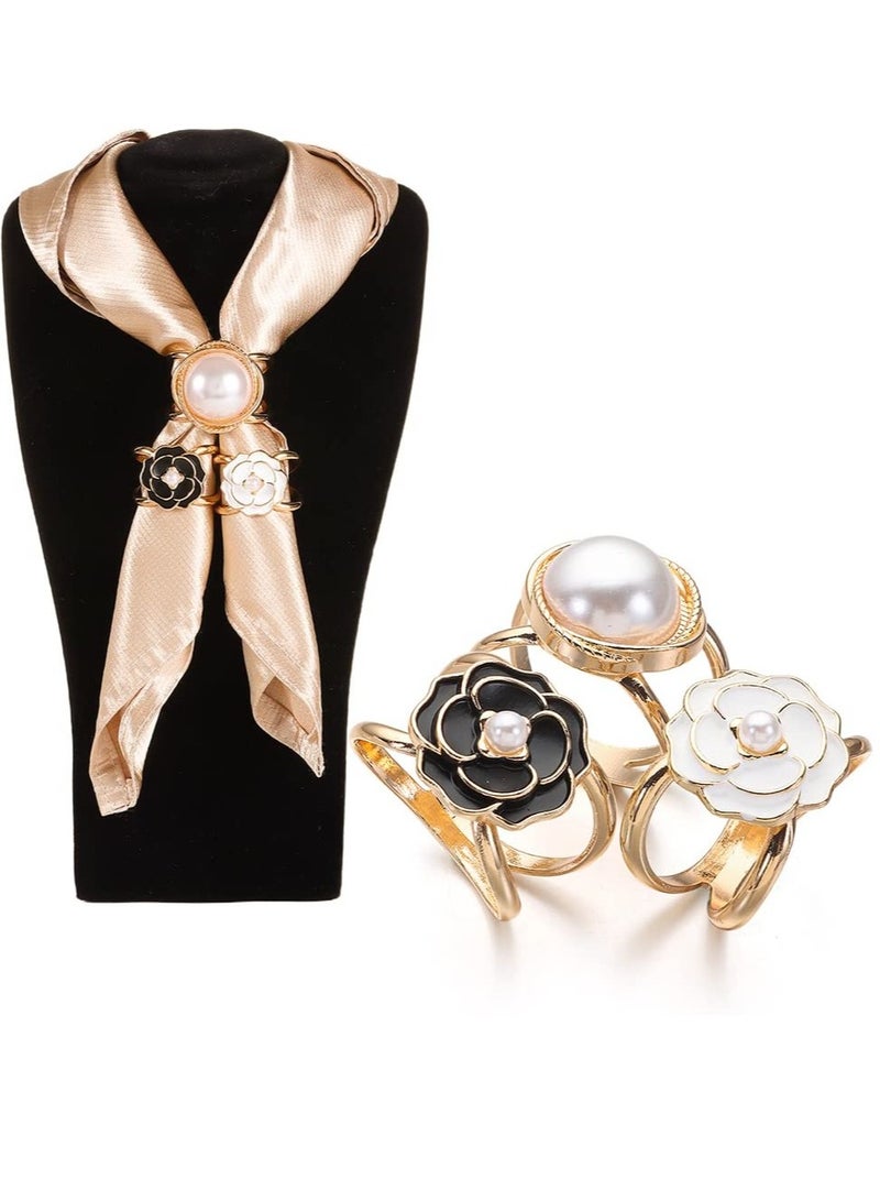 Excefore 3 PCS Pearl Brooch, Fashion Metal Shawl Clip Buckle, Camellia Flower Scarf Buckle, Perfectly Complementing Scarf Girls' Decoration Accessories - Image 4