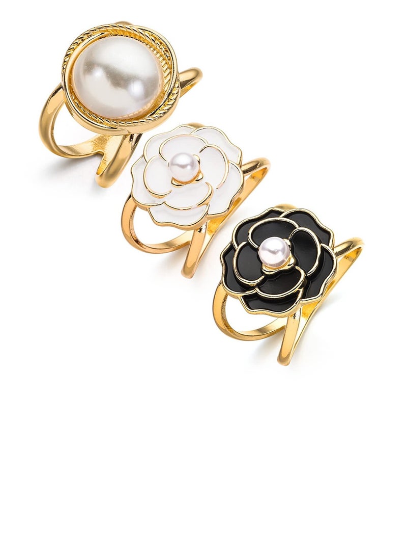 Excefore 3 PCS Pearl Brooch, Fashion Metal Shawl Clip Buckle, Camellia Flower Scarf Buckle, Perfectly Complementing Scarf Girls' Decoration Accessories - Image 1