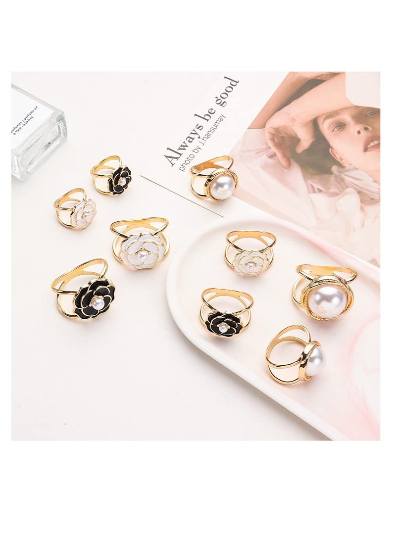 Excefore 3 PCS Pearl Brooch, Fashion Metal Shawl Clip Buckle, Camellia Flower Scarf Buckle, Perfectly Complementing Scarf Girls' Decoration Accessories - Image 3