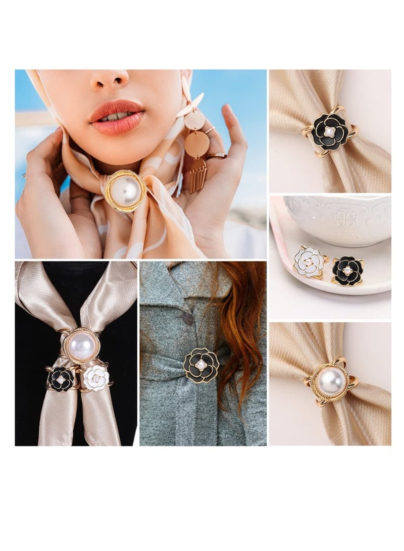 Excefore 3 PCS Pearl Brooch, Fashion Metal Shawl Clip Buckle, Camellia Flower Scarf Buckle, Perfectly Complementing Scarf Girls' Decoration Accessories - Image 2