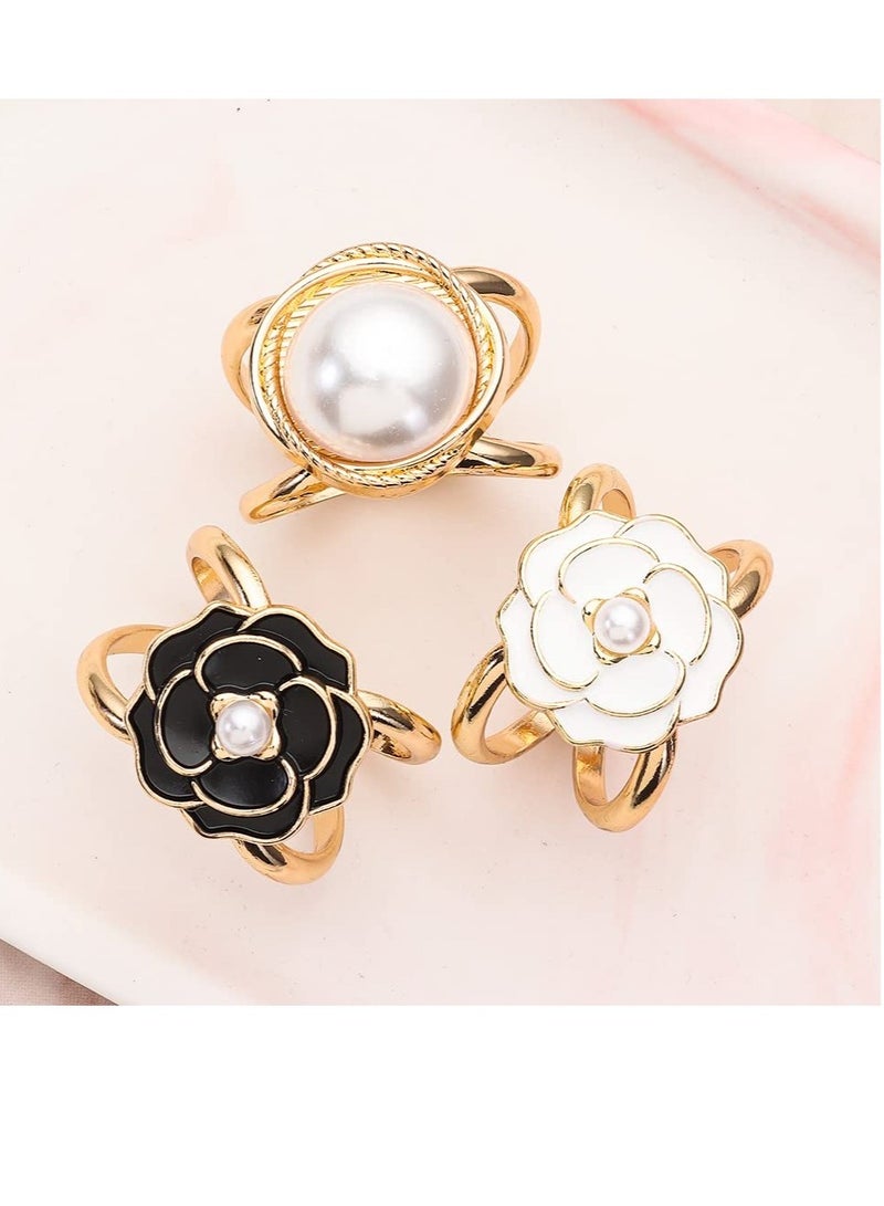 Excefore 3 PCS Pearl Brooch, Fashion Metal Shawl Clip Buckle, Camellia Flower Scarf Buckle, Perfectly Complementing Scarf Girls' Decoration Accessories - Image 5