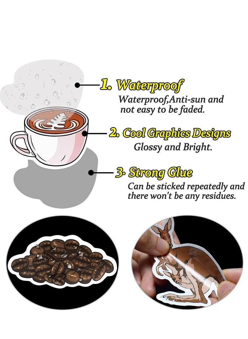 Y&D 50 Pcs Coffee Stickers for Water Bottle Laptop Skateboard Luggage Guitar Car Motorcycle Bike Vinyl Waterproof Sticker Pack Suitable Teens Adults  - Image 3