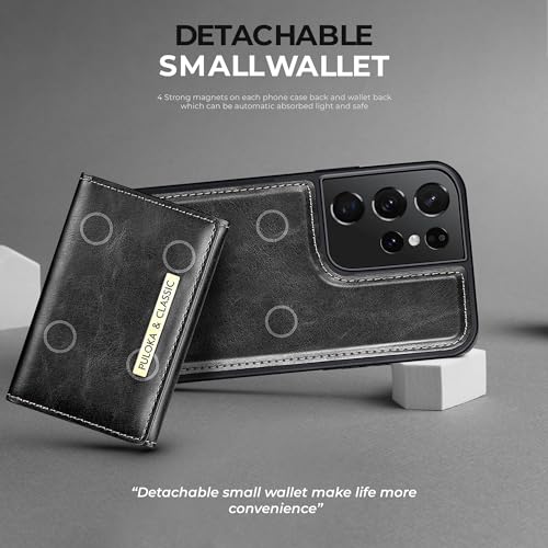 PULOKA Wallet Back Case - Compatible for Samsung S21 Ultra - Vegan Leather Phone Cover - Detachable Card Holder Case with Kickstand - Shockproof, Anti Scratch & Raised Edges for Protection - Black - Image 3