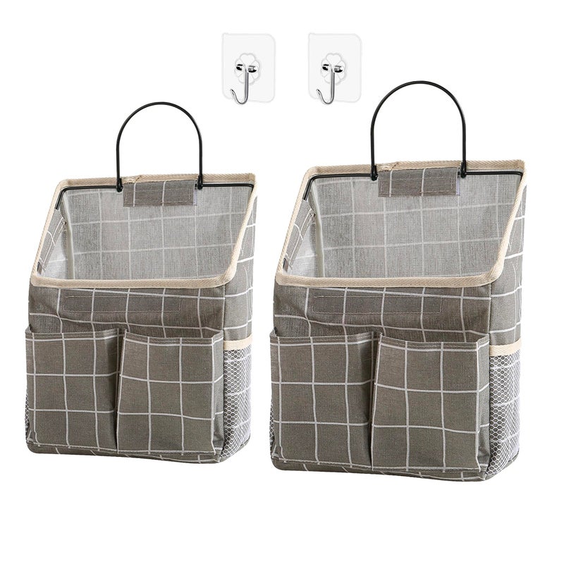 Someteth 2pcs Wall Hanging Storage BagWall Hanging Organizer Bags with Pockets Wall Organizer Storage for Dormitory Bathroom Bedroom KitchenGrey Grid - Image 2