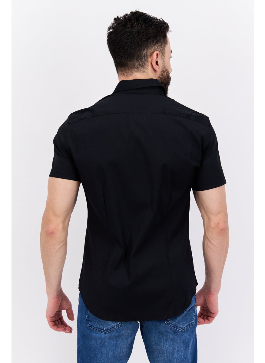 Theory Men Tailored Fit Short Sleeves Plain Casual Shirt, Black  - Image 3