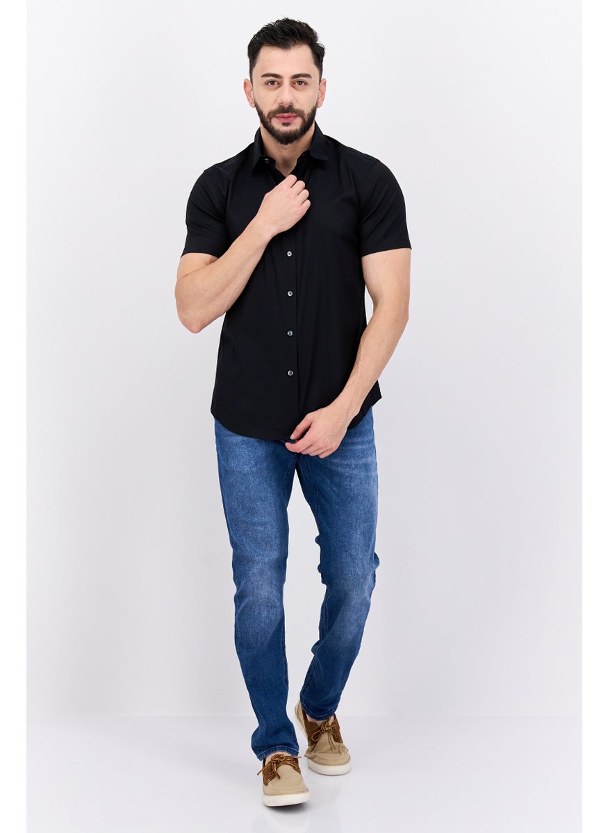 Theory Men Tailored Fit Short Sleeves Plain Casual Shirt, Black  - Image 2