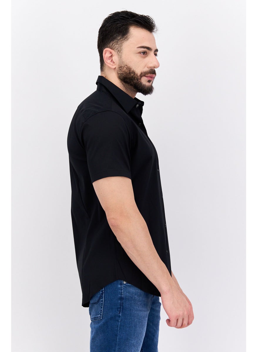 Theory Men Tailored Fit Short Sleeves Plain Casual Shirt, Black  - Image 4