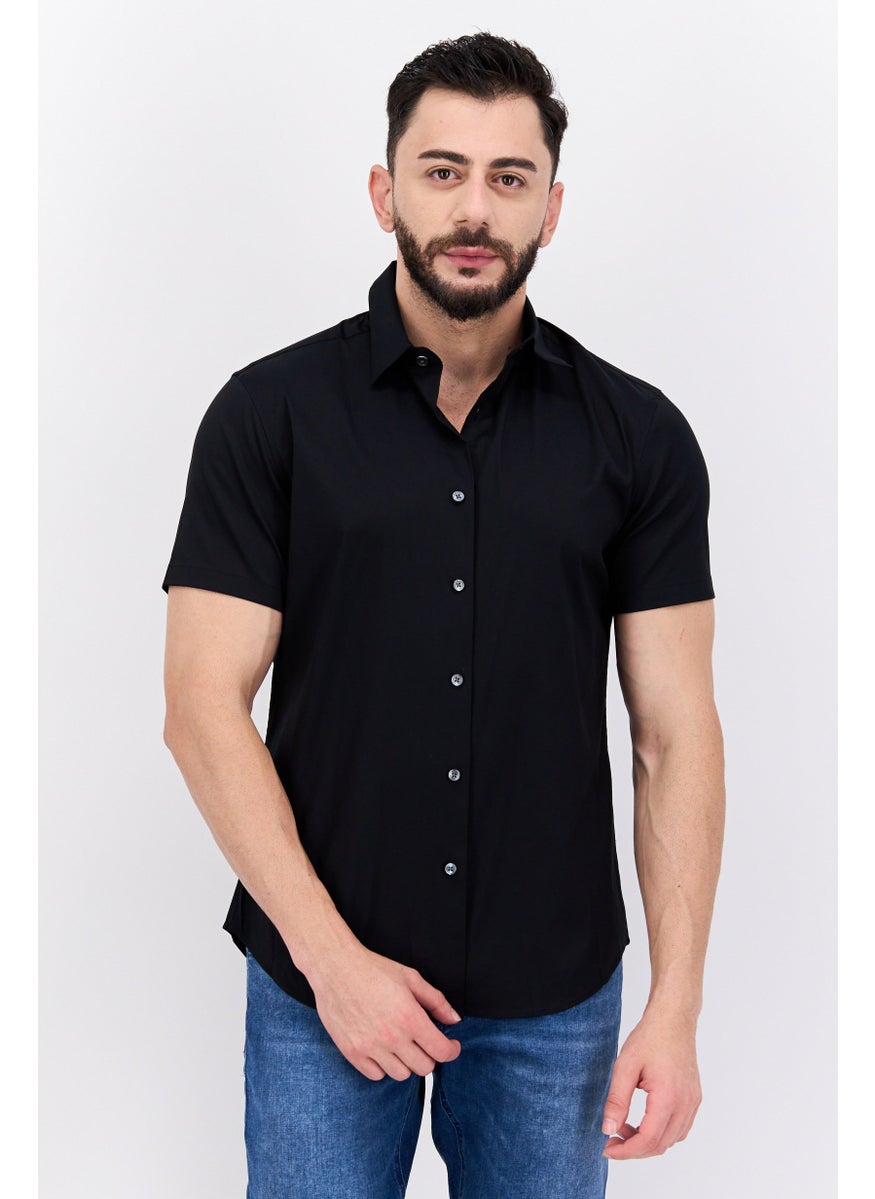 Theory Men Tailored Fit Short Sleeves Plain Casual Shirt, Black  - Image 1