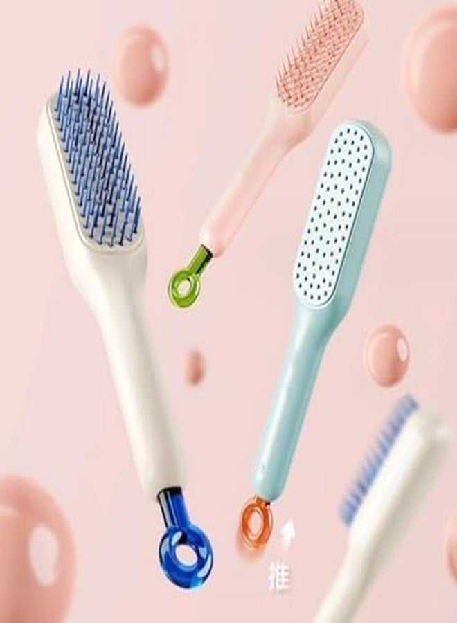 VOLDOT Self Cleaning Hair Brush (Pack Of 2) Hairbrushes for Women Easy Clean Hair Brush, Massage Comb with Retractable Bristles One-pull Clean Anti Static Hair Brush Tools (Multicolor) - Image 1