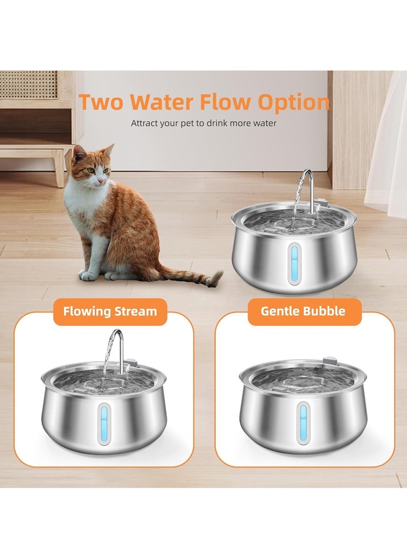 بيوينتي Stainless Steel Pet Fountain, 4L/134Oz Cat Water Fountain, Dog Water Dispenser,Water Level Window and LED Light Ultra-Quiet Pump,Cat Dog Multiple  Automatic Pets Fountain for Drinking  - Image 3