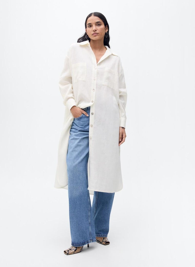 MANGO - Casual Linen Long Shirt - Image 1