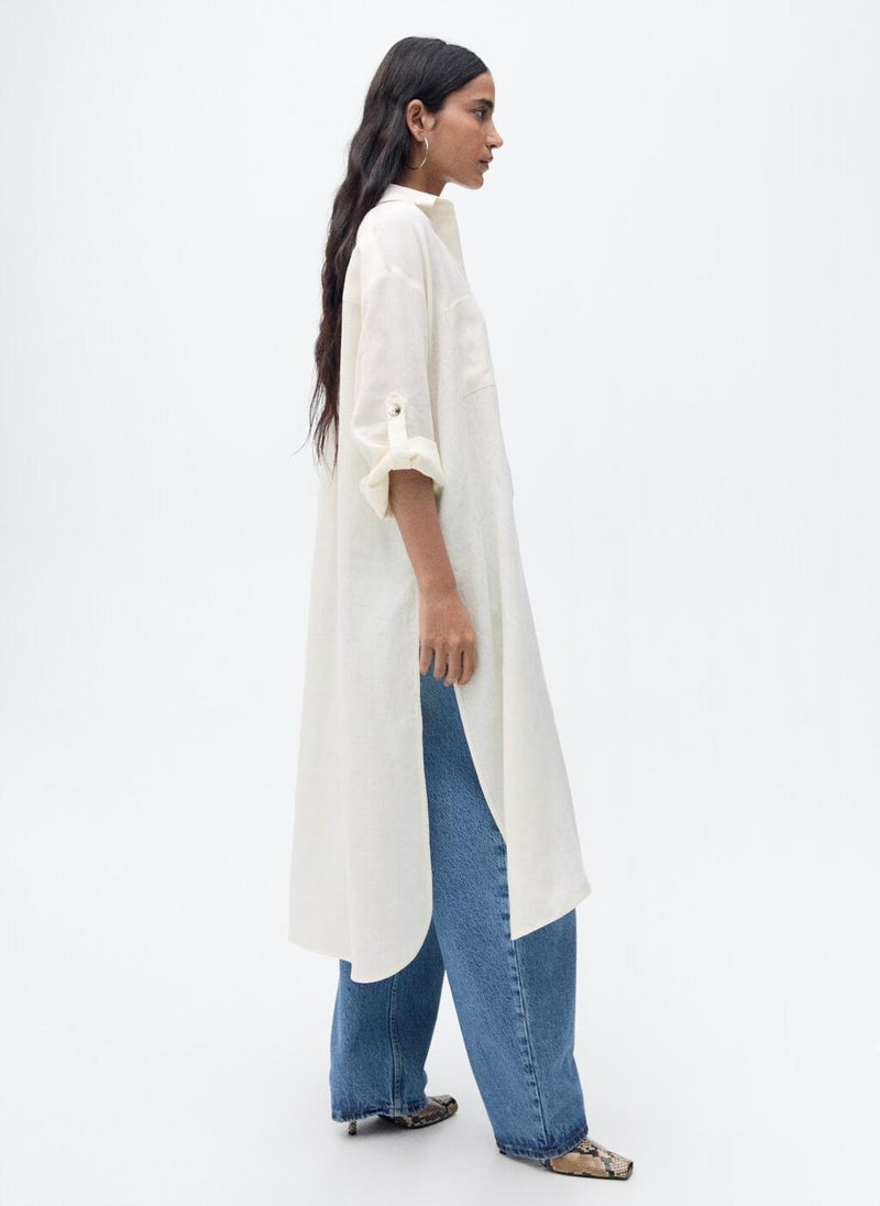 MANGO - Casual Linen Long Shirt - Image 1