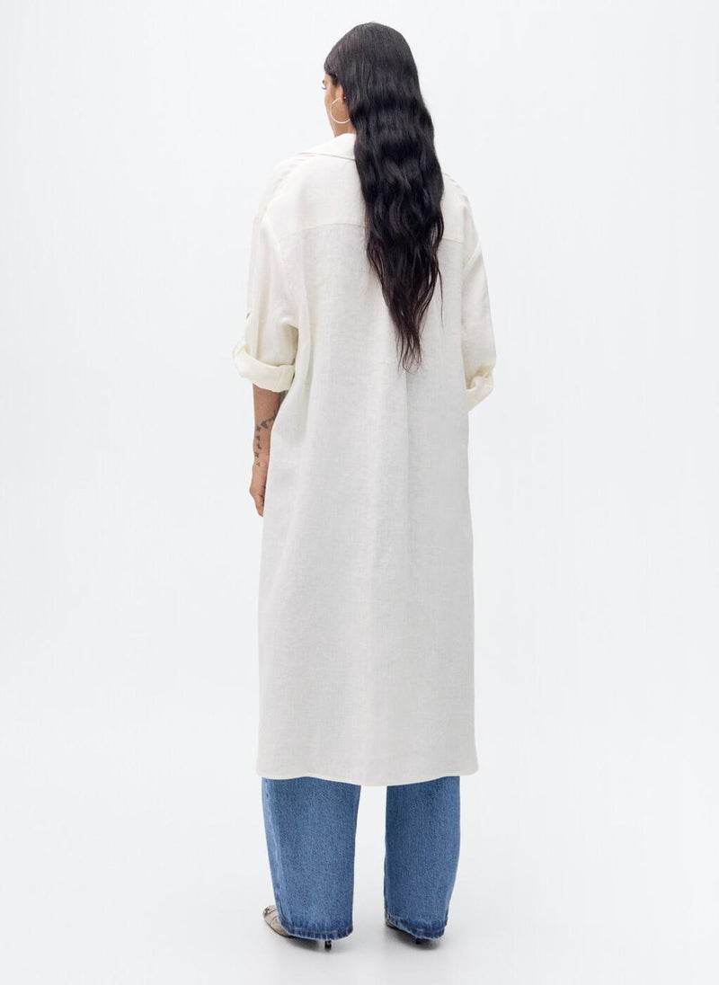 MANGO - Casual Linen Long Shirt - Image 1