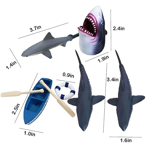 ChoJoy Shark Cake Toppers Beach Shark Cake Decorations Set with Four Sharks Boat Paddle Life Buoy for Shark Themed Birthday Party - Image 5