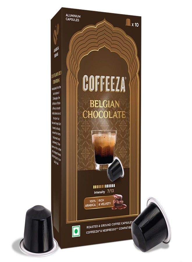 Coffeeza Belgian Chocolate Flavoured Aluminium Coffee Capsules, Intensity -7 |100% Arabica Coffee | Nespresso Compatible Coffee Pods | Box of 1 (10 Capsules) - Image 1