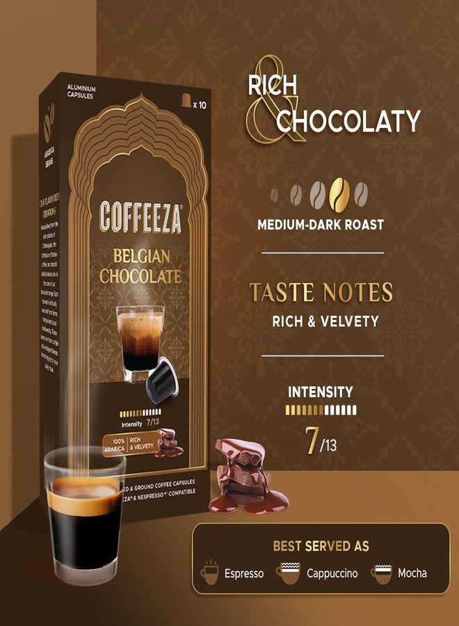 Coffeeza Belgian Chocolate Flavoured Aluminium Coffee Capsules, Intensity -7 |100% Arabica Coffee | Nespresso Compatible Coffee Pods | Box of 1 (10 Capsules) - Image 2