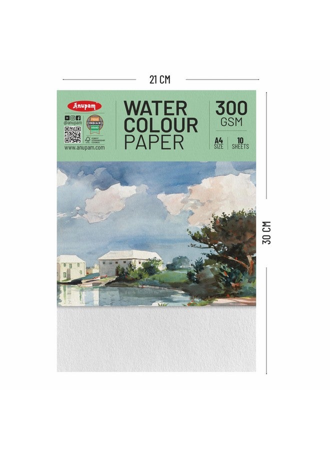 Anupam Professional Watercolour Paper | A4 (30X21CM) 300 GSM Cold Pressed Paper |Acid-Free 10 Sheets| Ideal for Artist, Professional Drawing, Painting Dry & Wet, Fine Art, School, Students - Image 2