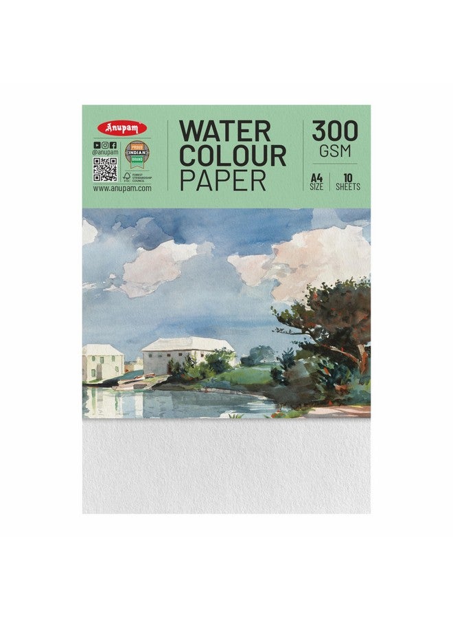 Anupam Professional Watercolour Paper | A4 (30X21CM) 300 GSM Cold Pressed Paper |Acid-Free 10 Sheets| Ideal for Artist, Professional Drawing, Painting Dry & Wet, Fine Art, School, Students - Image 1