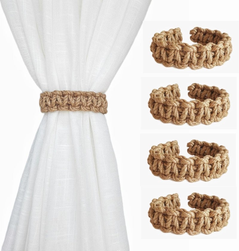 Elkpruu Braided Curtain Tiebacks for Drapes, Rustic Curtain holdbacks Set of 4, Handmade Curtain Ties for Sheer/Light Weight Drapes - Image 1