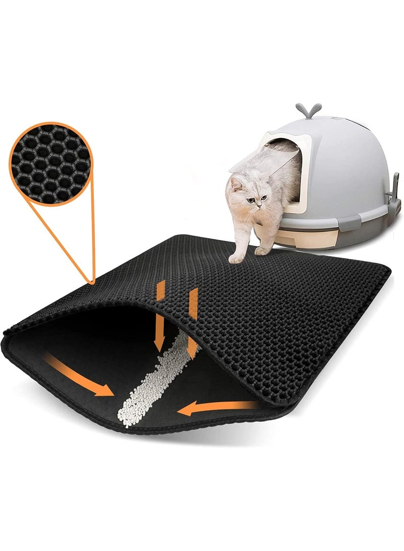 Cat Litter Mat, 45x60cm Litter Trapping Mat for Cat Sand Litter Box Honeycomb Double Layer Design Waterproof Litter Mat Easier to Clean, Washable Pet Bed, BLACK - Image 1