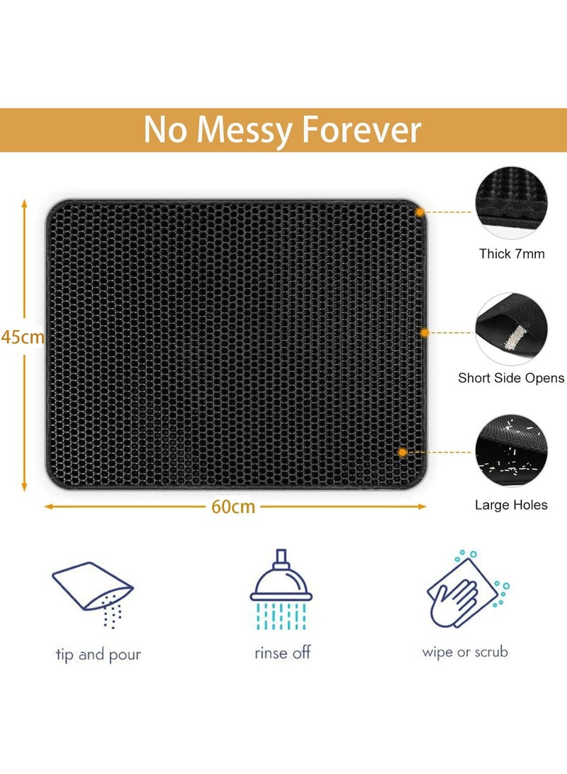 Cat Litter Mat, 45x60cm Litter Trapping Mat for Cat Sand Litter Box Honeycomb Double Layer Design Waterproof Litter Mat Easier to Clean, Washable Pet Bed, BLACK - Image 2