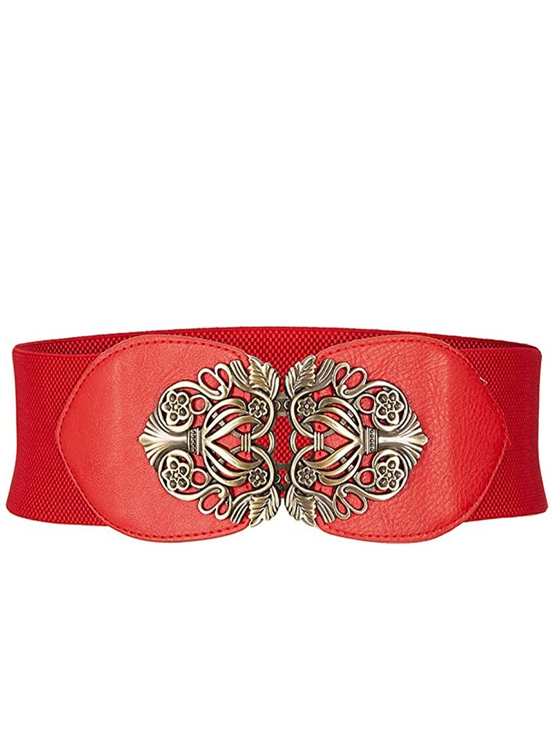 Excefore 1pcs Elastic Belt, Corset Belt Dress Belt, Nurses Belt, Stretchy Elastic Wide Waist Belt for Womens Dress Metal Interlock Buckle - Image 1