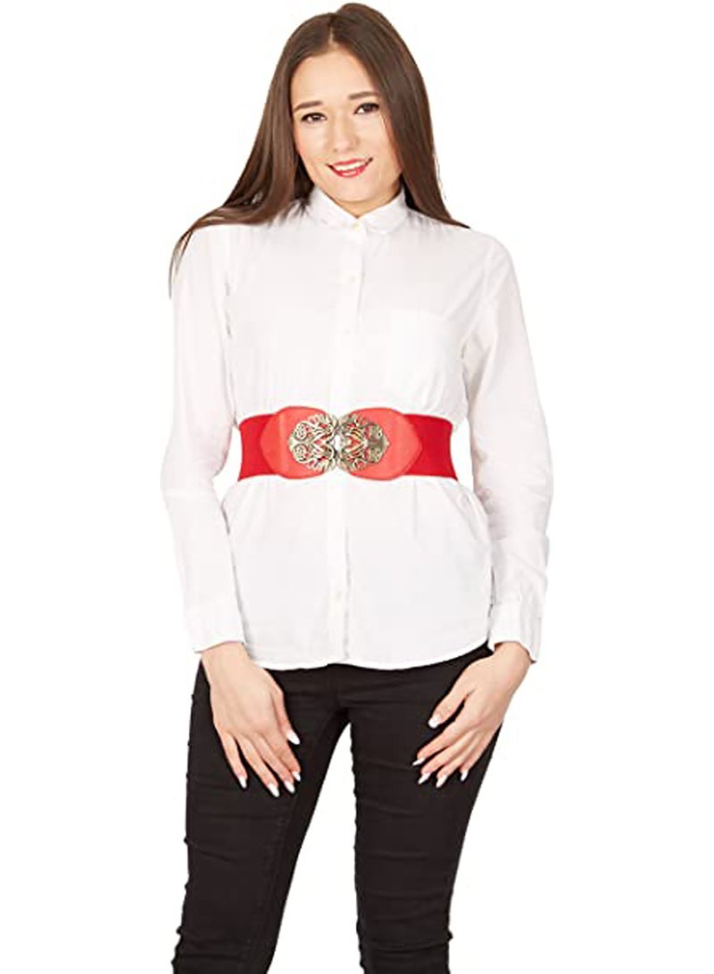 Excefore 1pcs Elastic Belt, Corset Belt Dress Belt, Nurses Belt, Stretchy Elastic Wide Waist Belt for Womens Dress Metal Interlock Buckle - Image 4