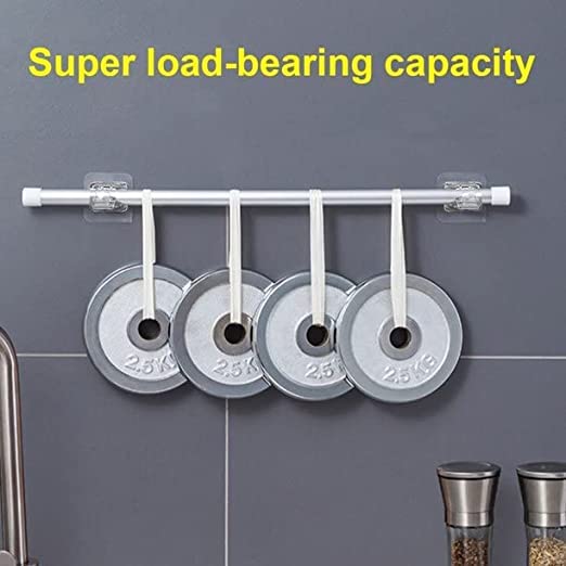 basma RP MALL Curtain Rod Brackets No Drilling Self Adhesive White Sticky Wall Hooks for Nail Free Adjustable Curtain Rod Bracket Holder Wall Brackets Hanger for Towel Rod Curtain Pole Pack of 2 - Image 2