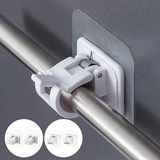basma RP MALL Curtain Rod Brackets No Drilling Self Adhesive White Sticky Wall Hooks for Nail Free Adjustable Curtain Rod Bracket Holder Wall Brackets Hanger for Towel Rod Curtain Pole Pack of 2 - Image 1