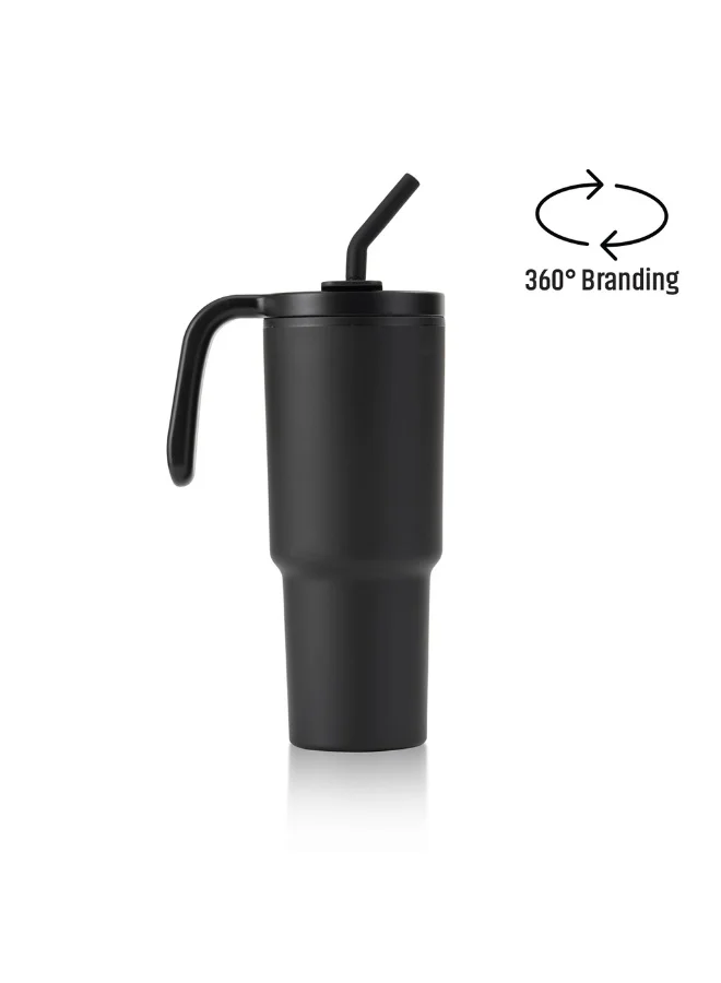 Hans Larsen black Hans Larsen Forza 360 Recycled Stainless Steel Tumbler Eco-Friendly Spill-Proof Tumbler with 360° Branding  Best for Corporate Gifting, Men Women & Kids - 900 ml Black  | Best Price UAE
