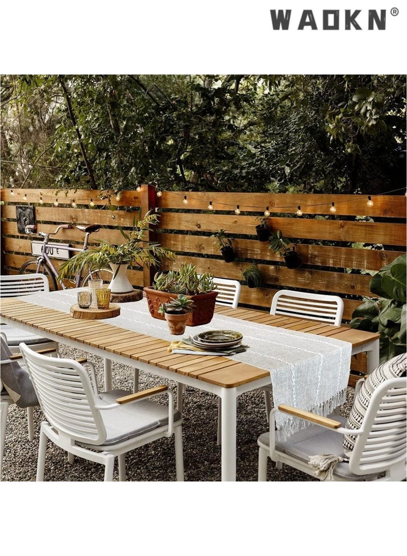 WAOKN Extended Length Macrame Table Runner - Farmhouse Vintage Style, Woven from Burlap Cotton for a Rustic Boho Look. Spliced Design with Tassels for Enhanced Elegance. Perfect for Wedding, Shower, Party, Kitchen & Dining Table Decorations - Extra Long 13 x 144 Inch - Image 5