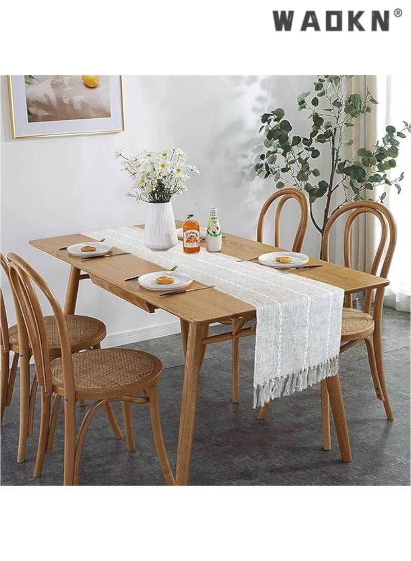 WAOKN Extended Length Macrame Table Runner - Farmhouse Vintage Style, Woven from Burlap Cotton for a Rustic Boho Look. Spliced Design with Tassels for Enhanced Elegance. Perfect for Wedding, Shower, Party, Kitchen & Dining Table Decorations - Extra Long 13 x 144 Inch - Image 4