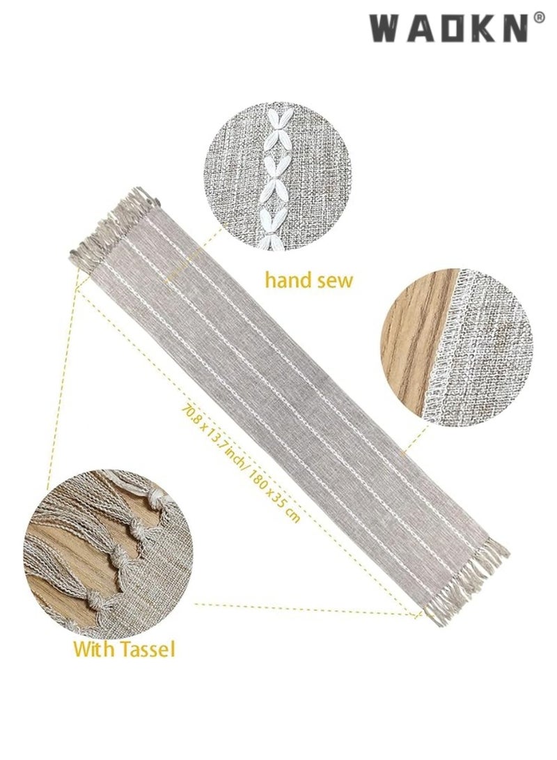 WAOKN Extended Length Macrame Table Runner - Farmhouse Vintage Style, Woven from Burlap Cotton for a Rustic Boho Look. Spliced Design with Tassels for Enhanced Elegance. Perfect for Wedding, Shower, Party, Kitchen & Dining Table Decorations - Extra Long 13 x 144 Inch - Image 2