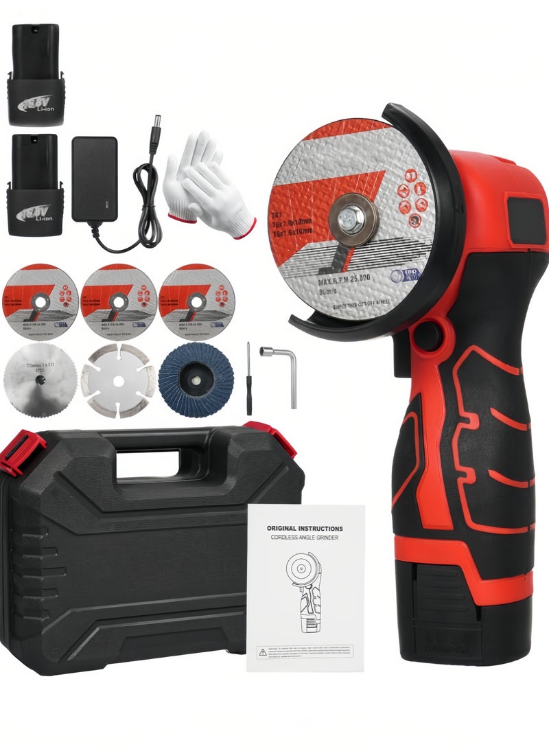 nihao 15 - Pcs Angle Grinder Tool Kit, Mini Angle Grinder, Cordless Electric Angle Grinding Tool High Power 16.8V 19500RPM with 2PCS 2000mAh Battery, 28000r/min,Nylon Cutting Blade-s/Grinding Disc/Metal Cutting Disc (1 * Angle grinder , 2 * Batteries ,1 * UK charger , 1 * Grinding disc ,1 * Screwdriver ,1 * A pair of gloves , 6 * Saw blades ,1 * User manual (English) ,1 * Storage box)  - Image 1