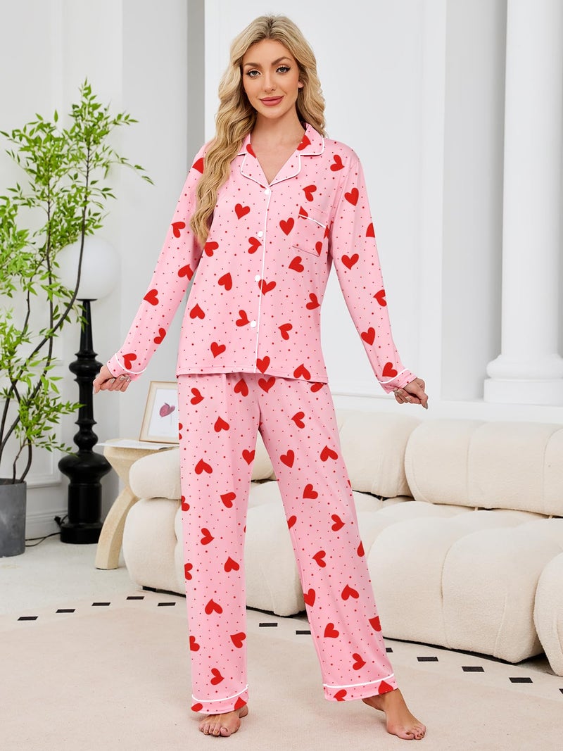 Umeyda Girls Pajamas Set, 2Pj Button-Down Sleepwear Long Sleeve for Kid 2 PJS, Pink Heart, 13-14 Years = Tag 170 - Image 5