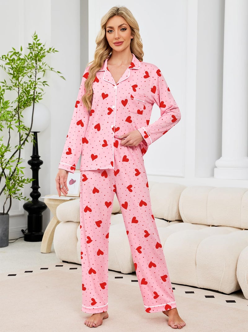 Umeyda Girls Pajamas Set, 2Pj Button-Down Sleepwear Long Sleeve for Kid 2 PJS, Pink Heart, 13-14 Years = Tag 170 - Image 4