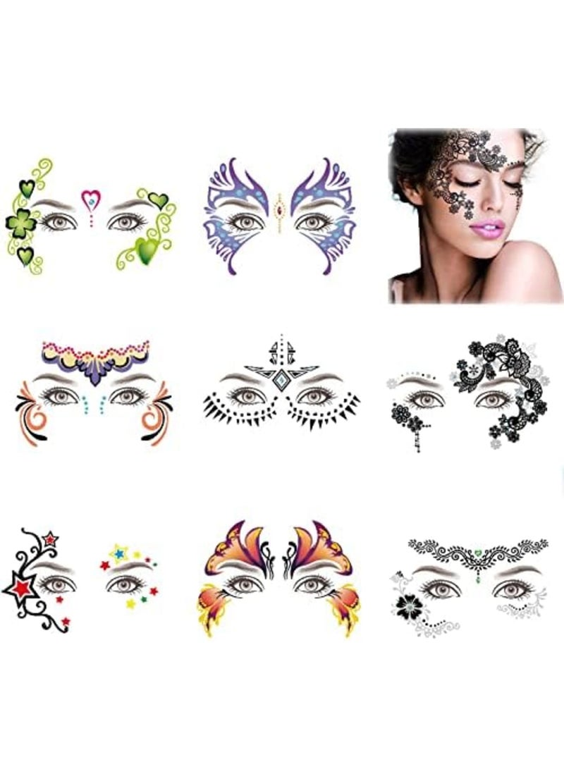 SYOSI 8 عبوة من وشوم الوجه المؤقتة المقاومة للماء ملصقات مكياج على الوجه والعين والجبهة والجسم لعيد الهالوين وعيد الميلاد وحفلات التنكر المسرحية - Image 1