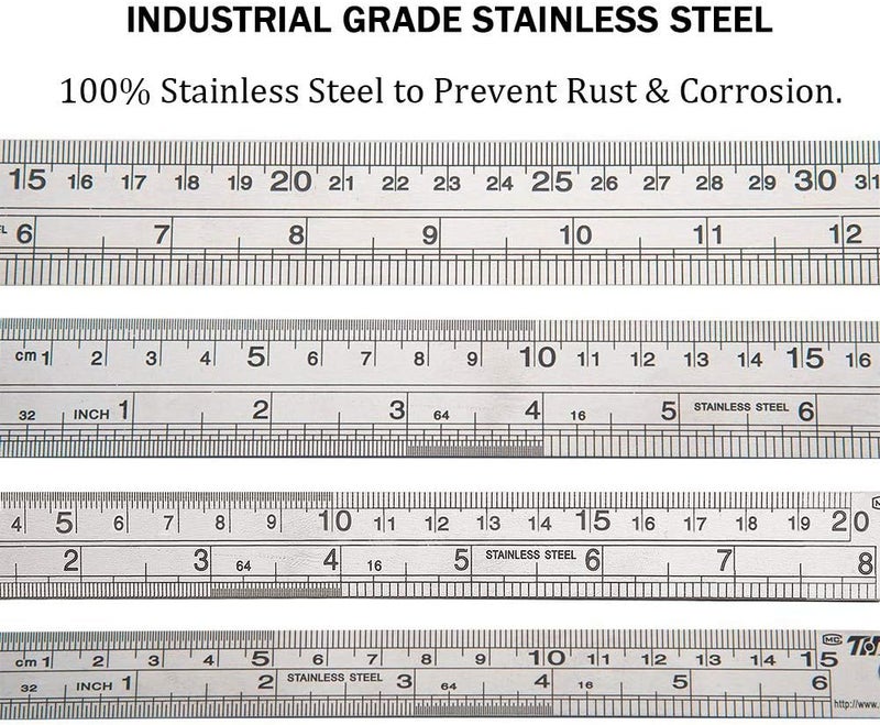 ZZTX Ruler Metal Straight Edge Stainless Steel Ruler 6 Inch 8 Inch 12 Inch 16 Inch Ruler Set Rulers Bulk Set of 4 - Image 2