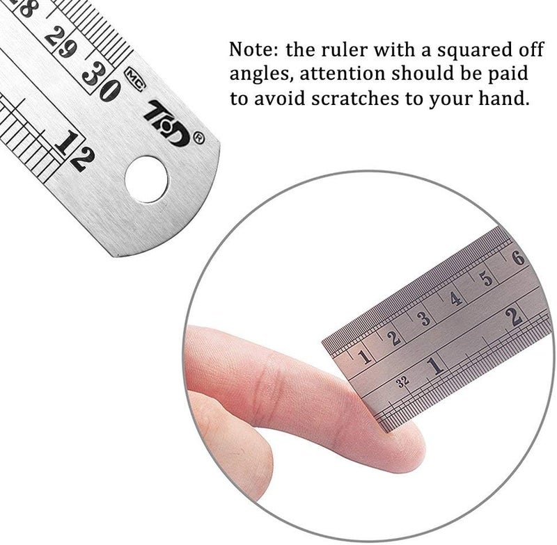 ZZTX Ruler Metal Straight Edge Stainless Steel Ruler 6 Inch 8 Inch 12 Inch 16 Inch Ruler Set Rulers Bulk Set of 4 - Image 3