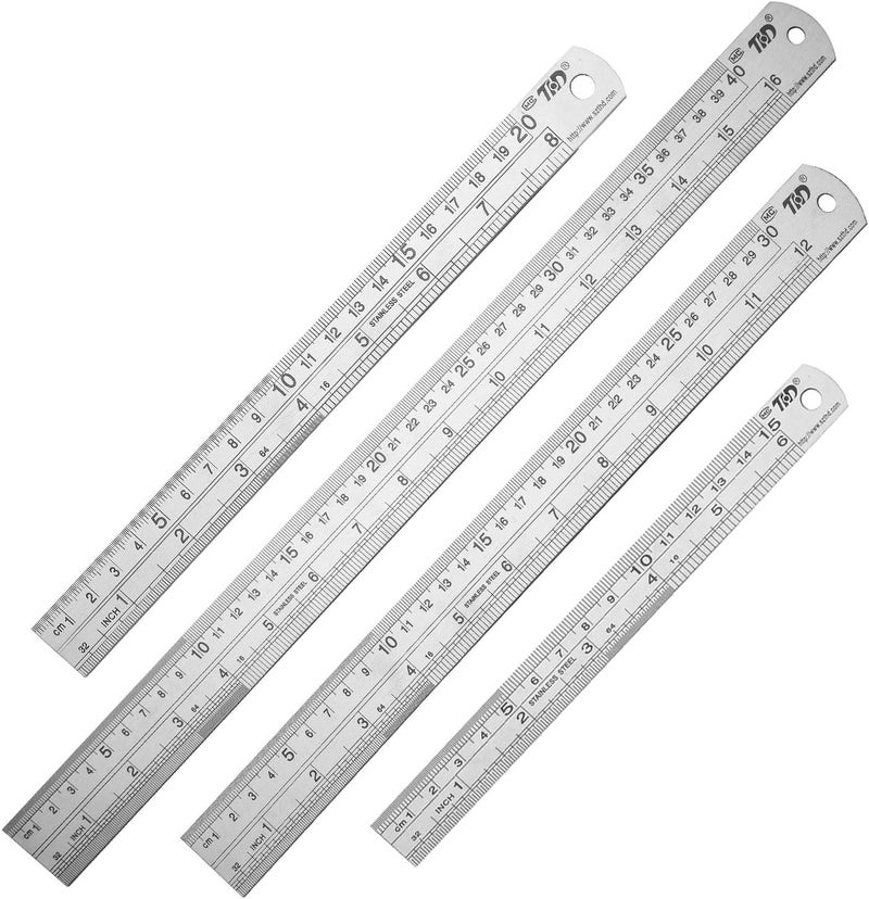 ZZTX Ruler Metal Straight Edge Stainless Steel Ruler 6 Inch 8 Inch 12 Inch 16 Inch Ruler Set Rulers Bulk Set of 4 - Image 1