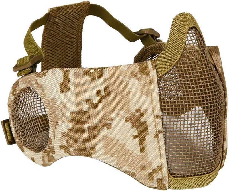 Aoutacc قناع هوائي قابل للطي من الشبك، أقنعة شبكية عسكرية تكتيكية نصف وجه مع حماية للأذن قابلة للتعديل لحماية CS للحماية السفلية للقناع لصيد CS وطلاء كرات الطلاء والتصويب. - Image 1