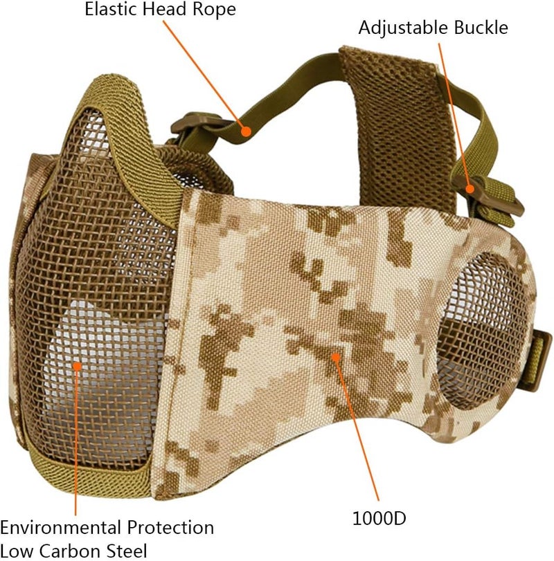 Aoutacc قناع هوائي قابل للطي من الشبك، أقنعة شبكية عسكرية تكتيكية نصف وجه مع حماية للأذن قابلة للتعديل لحماية CS للحماية السفلية للقناع لصيد CS وطلاء كرات الطلاء والتصويب. - Image 2