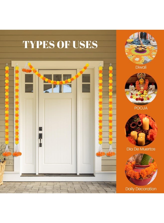 ديوالي ديكورات البنود,5PCs 5Feet طويل زهرة الماريجولد الاصطناعية, الماريجولد كرلاند للديكور,ديوالي ديكور,الديكور الهندي لحفلات الزفاف,عيد الميلاد,الأحداث الثقافية (البرتقالي الأصفر) - Image 5