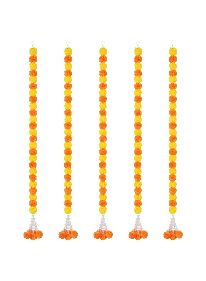 ديوالي ديكورات البنود,5PCs 5Feet طويل زهرة الماريجولد الاصطناعية, الماريجولد كرلاند للديكور,ديوالي ديكور,الديكور الهندي لحفلات الزفاف,عيد الميلاد,الأحداث الثقافية (البرتقالي الأصفر) - Image 1