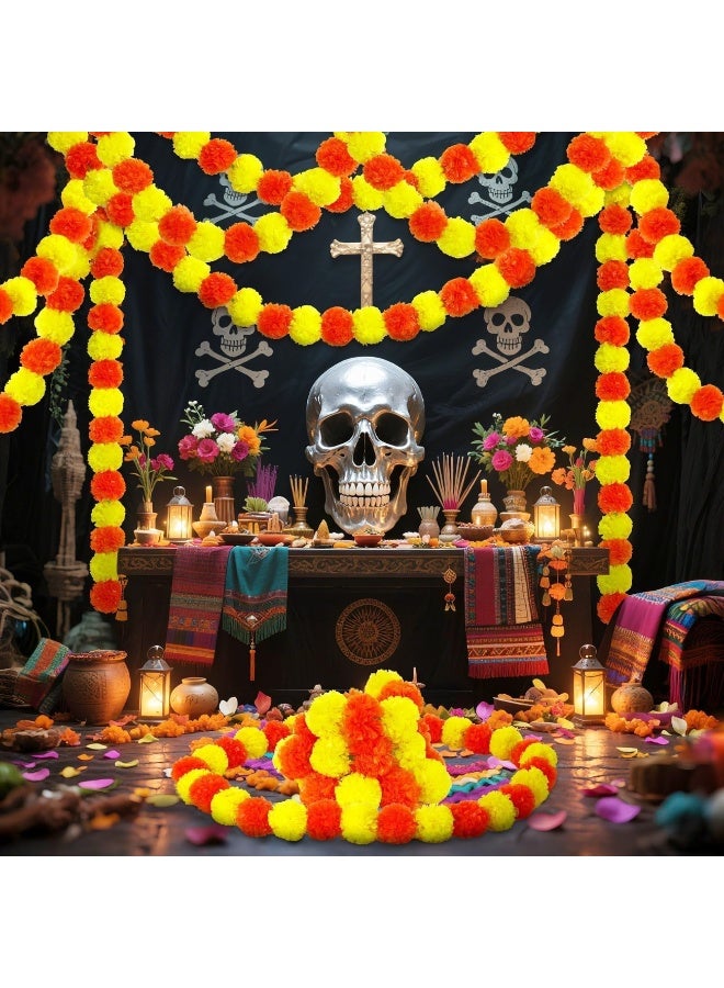 ديوالي ديكورات البنود,5PCs 5Feet طويل زهرة الماريجولد الاصطناعية, الماريجولد كرلاند للديكور,ديوالي ديكور,الديكور الهندي لحفلات الزفاف,عيد الميلاد,الأحداث الثقافية (البرتقالي الأصفر) - Image 2