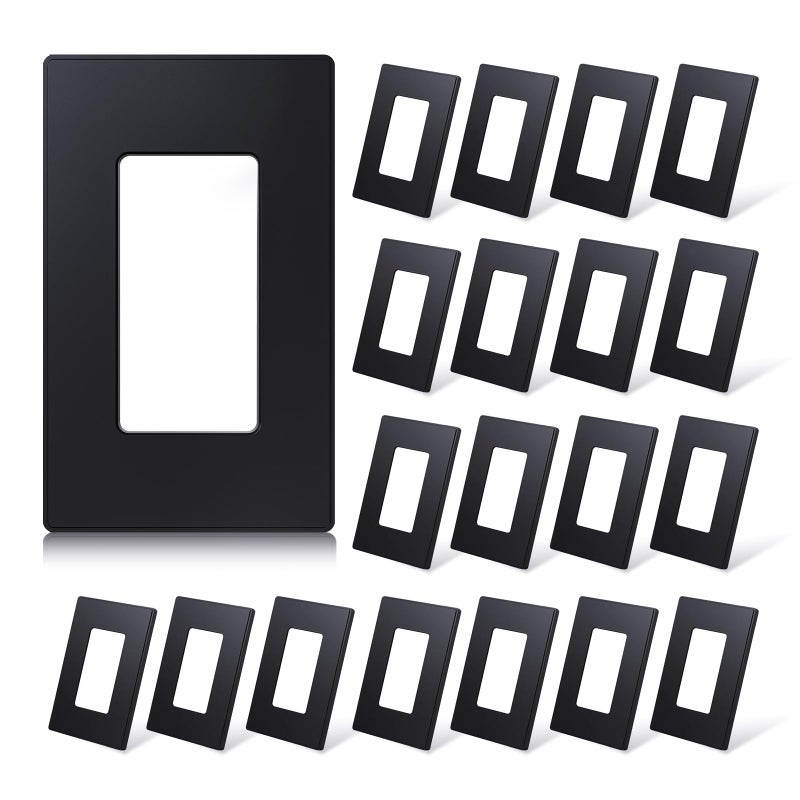 ELEGRP Matte Black 1Gang Screwless Decorative Wall Plates Standard Size Unbreakable Thermoplastic Faceplate Cover for Decorator Receptacle Outlet Switch UL Listed 20 Pack