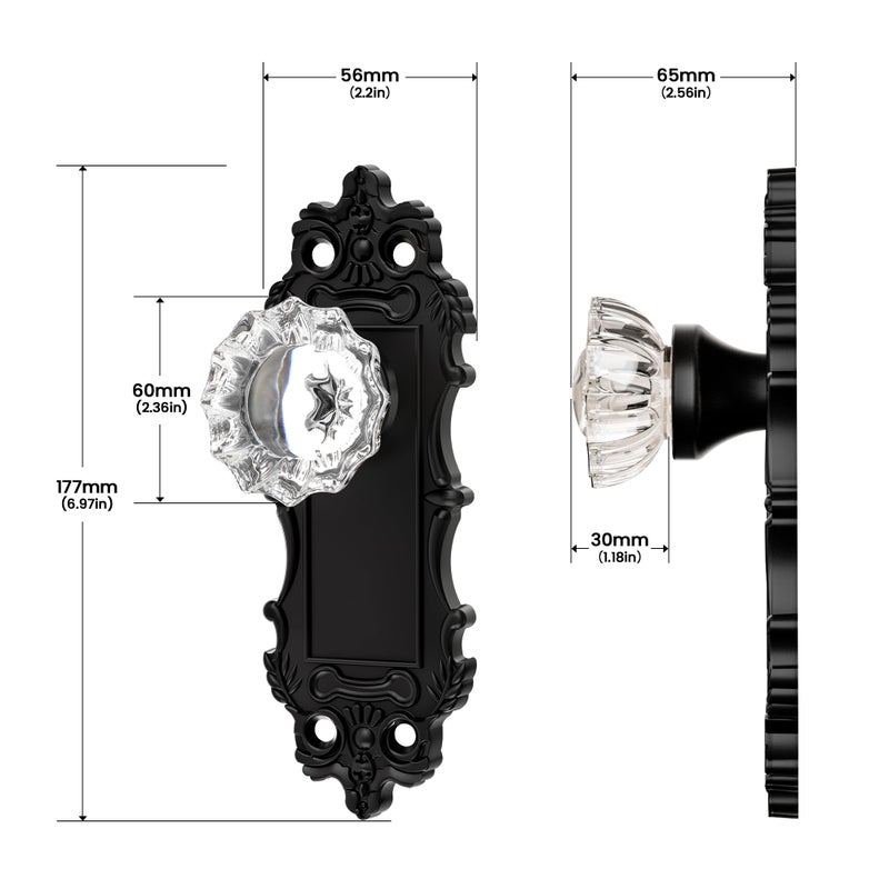 CEYMIO Antique Dummy Door Knobs Interior Matte Black 2 Pack Doorknob Crystal Glass Closet Door Handle Vintage Door Pulls for Pantry Door - Image 4