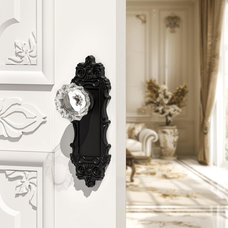 CEYMIO Antique Dummy Door Knobs Interior Matte Black 2 Pack Doorknob Crystal Glass Closet Door Handle Vintage Door Pulls for Pantry Door - Image 5