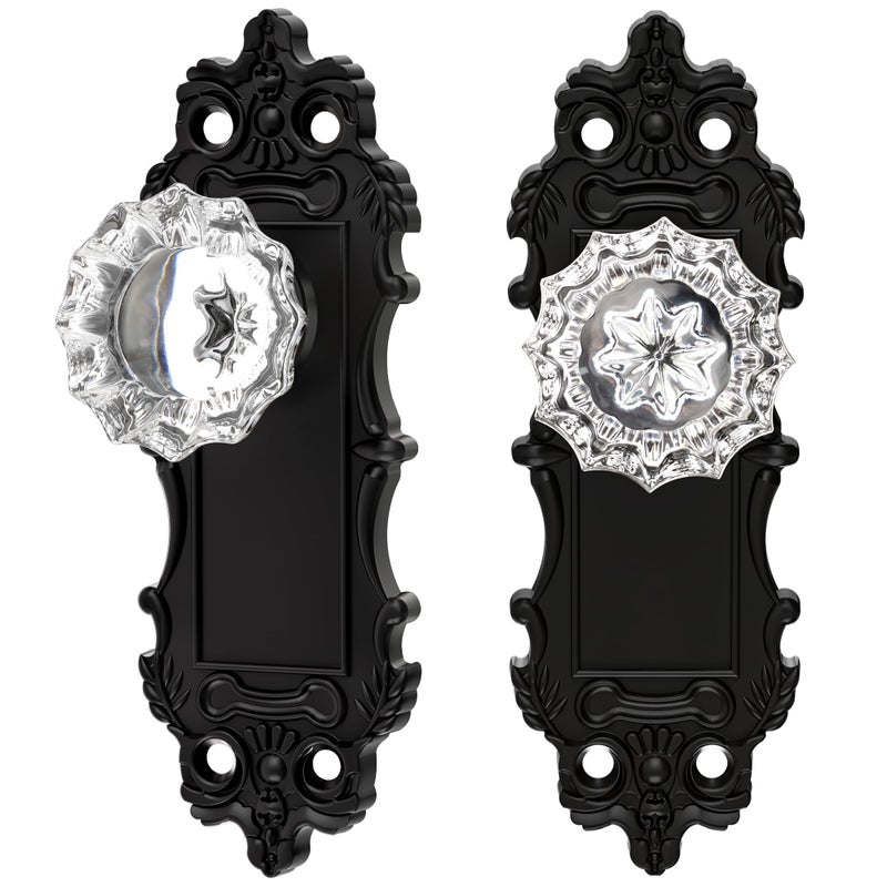 CEYMIO Antique Dummy Door Knobs Interior Matte Black 2 Pack Doorknob Crystal Glass Closet Door Handle Vintage Door Pulls for Pantry Door - Image 1
