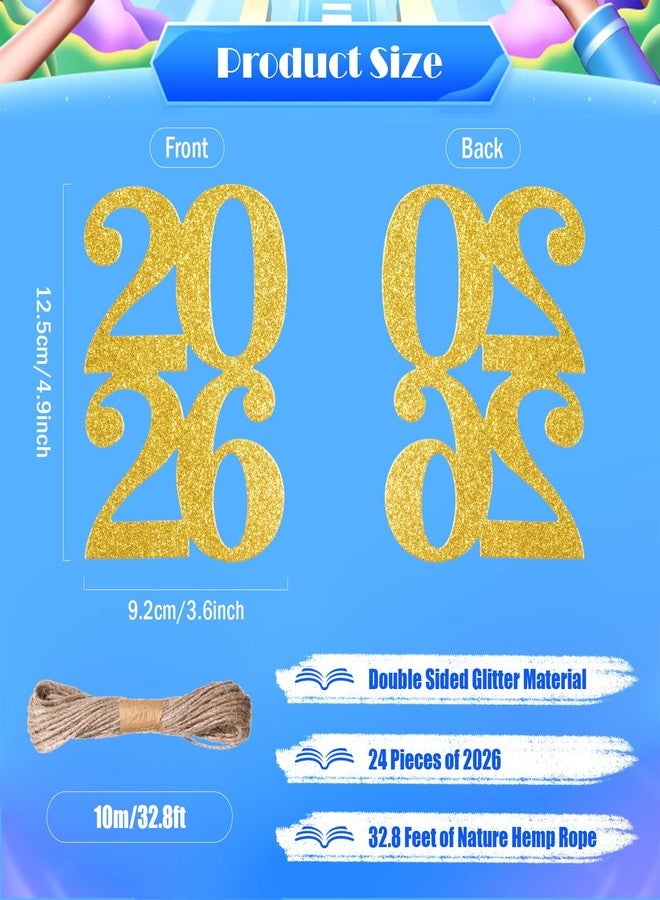 MixTeach 24 Pieces Glitter 2026 Cutouts Tags Decorations Double Side 2026 Graduation Cutouts 2026 Graduation Centerpiece 2026 New Year Decorations for Graduation New Year Party Supplies Favor(Gold, 2026) - Image 2